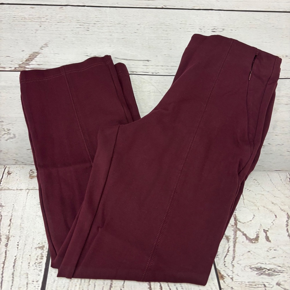 LOFT Womens Burgundy Pintuck Side Zip Ponte Knit Straight Leg Pants Size M